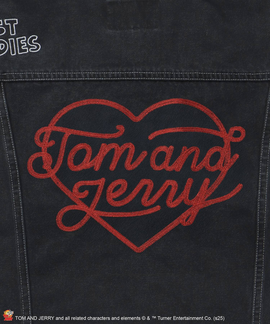 TJ CHAIN EMB.DENIM JACKET / オーバーサイズ デニム ジャケット 刺繍 アウター ブラック
