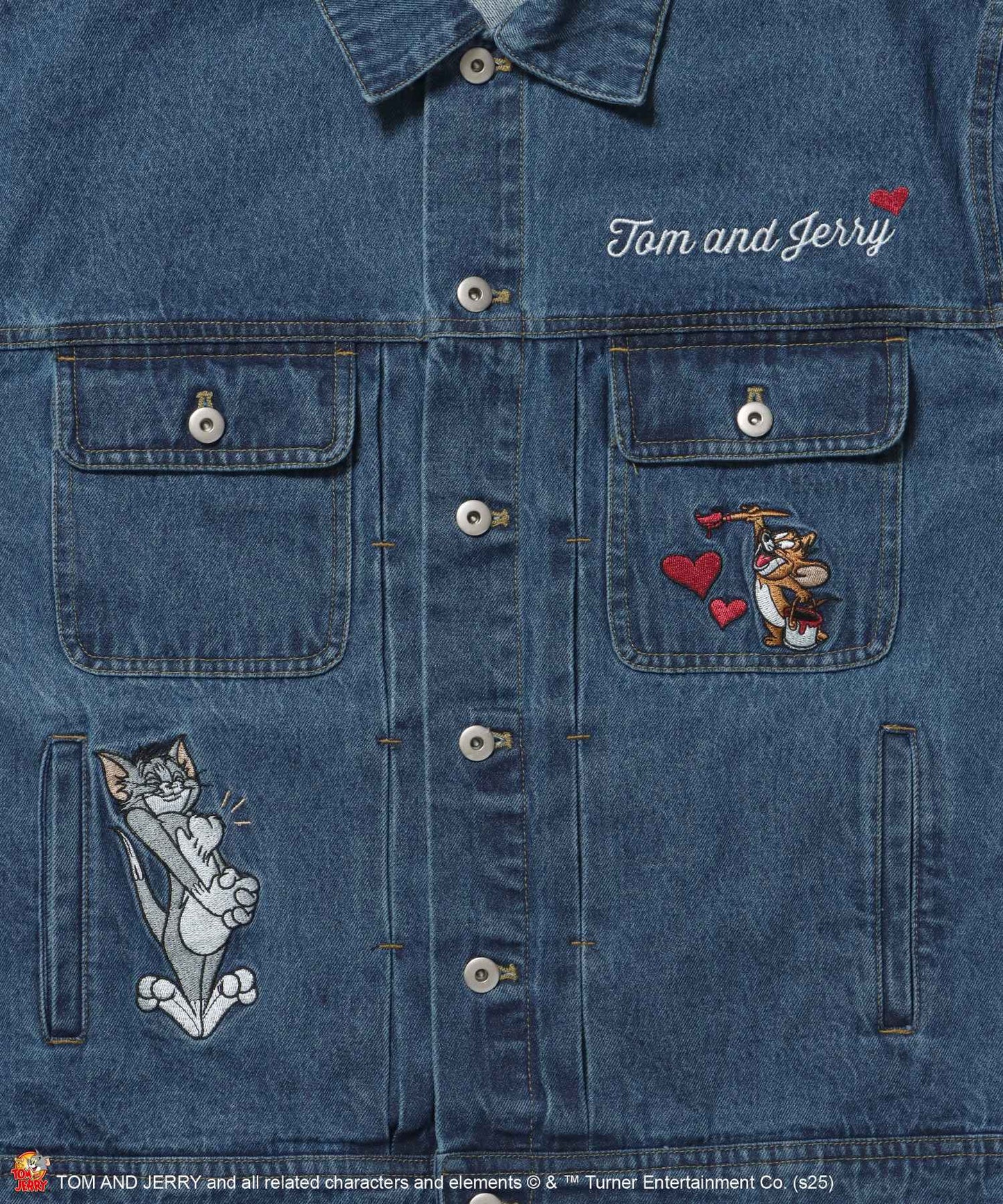 TJ CHAIN EMB.DENIM JACKET / オーバーサイズ デニム ジャケット 刺繍 アウター ネイビー