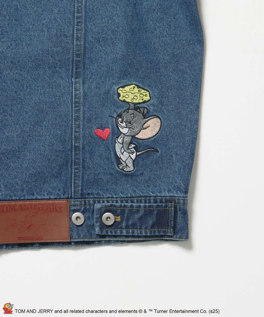 TJ CHAIN EMB.DENIM JACKET / オーバーサイズ デニム ジャケット 刺繍 アウター ネイビー