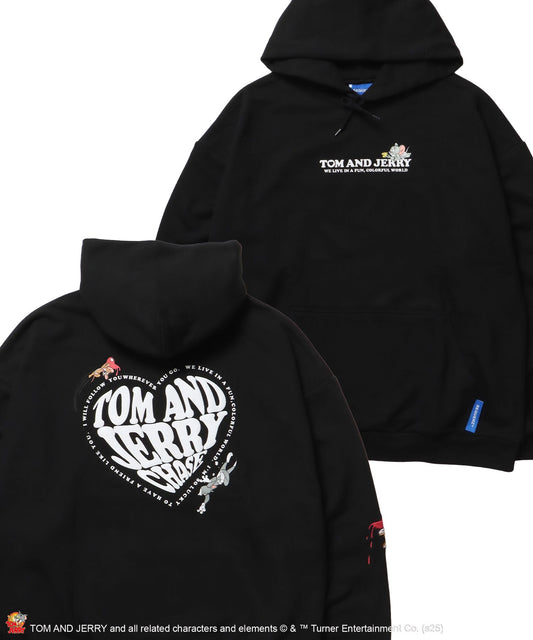 【SEQUENZ（シークエンズ）】TJ HEART LOGO P/K / プルパーカー フーディ 刺繍 プリント 裏毛 ブラック