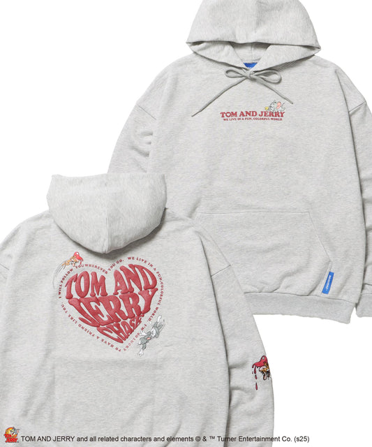 【SEQUENZ（シークエンズ）】TJ HEART LOGO P/K / プルパーカー フーディ 刺繍 プリント 裏毛 アッシュグレー