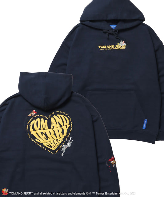 【SEQUENZ（シークエンズ）】TJ HEART LOGO P/K / プルパーカー フーディ 刺繍 プリント 裏毛 ネイビー