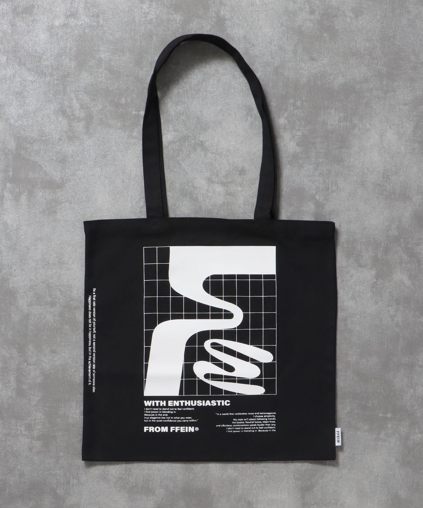 【FFEIN(フェイン)】グラフィックプリントトートバッグ / 11.5オンス コットンキャンバス トート ブラック