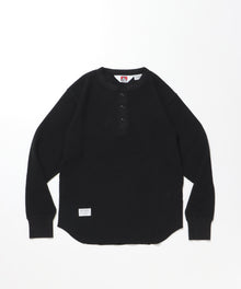 WAFFLE L/S HENLEY / ヘンリー ワッフル オーバーサイズ 長袖 レイヤード ブラック