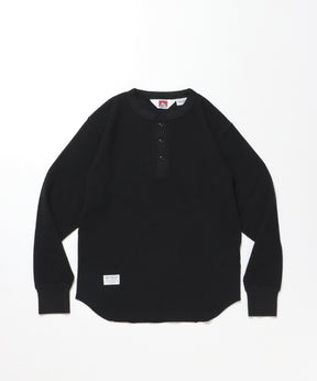WAFFLE L/S HENLEY / ヘンリー ワッフル オーバーサイズ 長袖 レイヤード ブラック