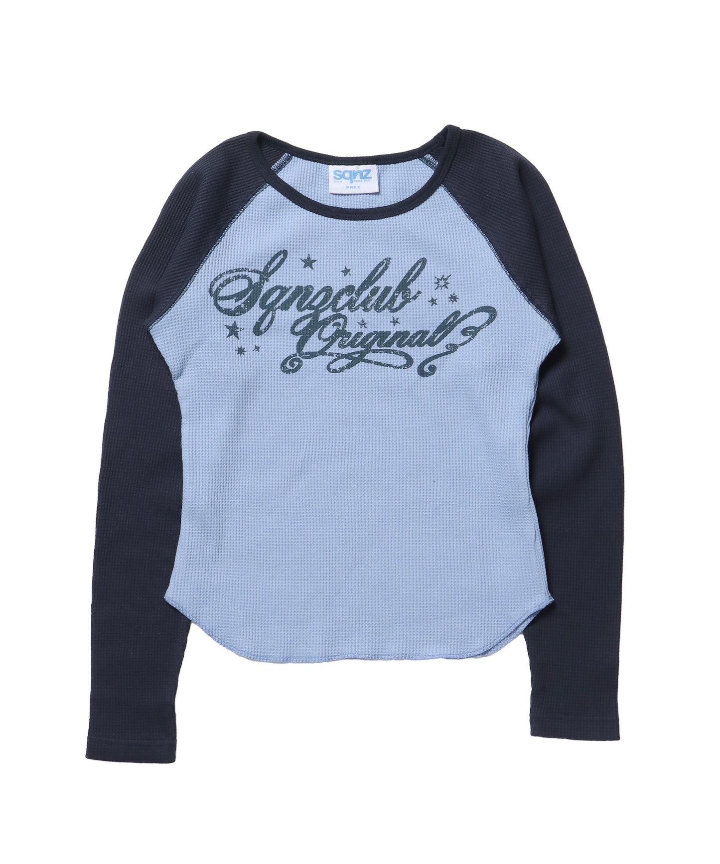 sqnz angel thermal / ロンT クルーネック ラグラン サーマル ワッフル 長袖 プリント ネイビー