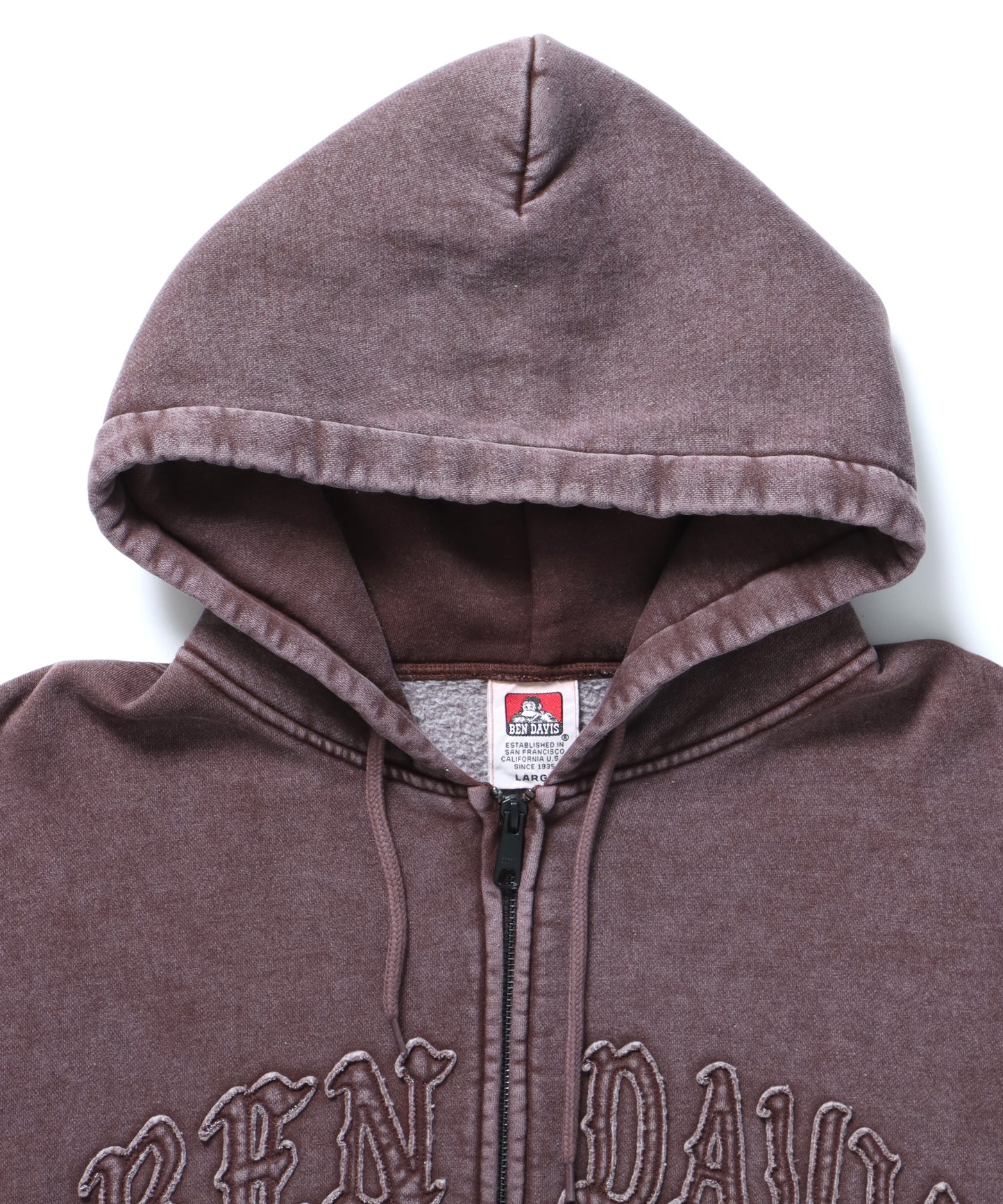 LETTERS FADED ZIP HOODIE / オーバーサイズ 裏起毛 パーカー ジップ フード ヴィンテージライク ブラウン