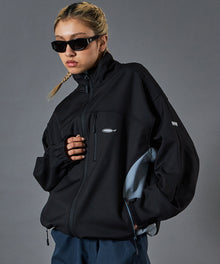 SOFTSHELL ACTIVE JACKET / フリース ジップ ドローコード ブラック