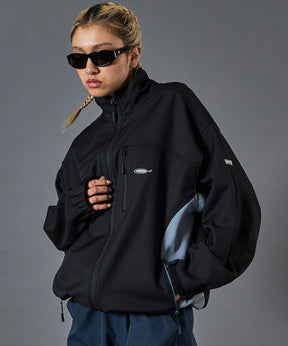 SOFTSHELL ACTIVE JACKET / フリース ジップ ドローコード ブラック