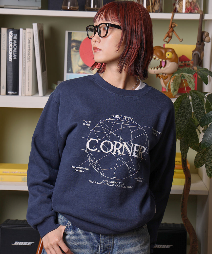 ヘビーウエイトサークルロゴスウェット / 裏起毛 スウェット クルーネック ワンポイント プリント ネイビー