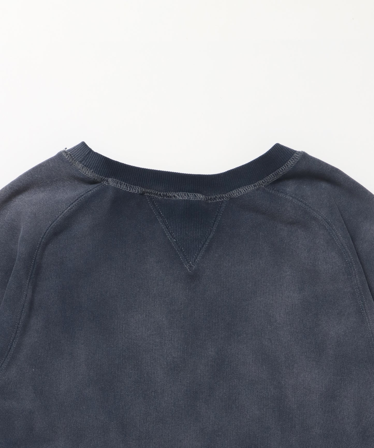 70'S FIT F-SLEEVE CREW / 加工 裏起毛 クルーネック スウェット ラグラン 短丈 裏毛 ネイビー