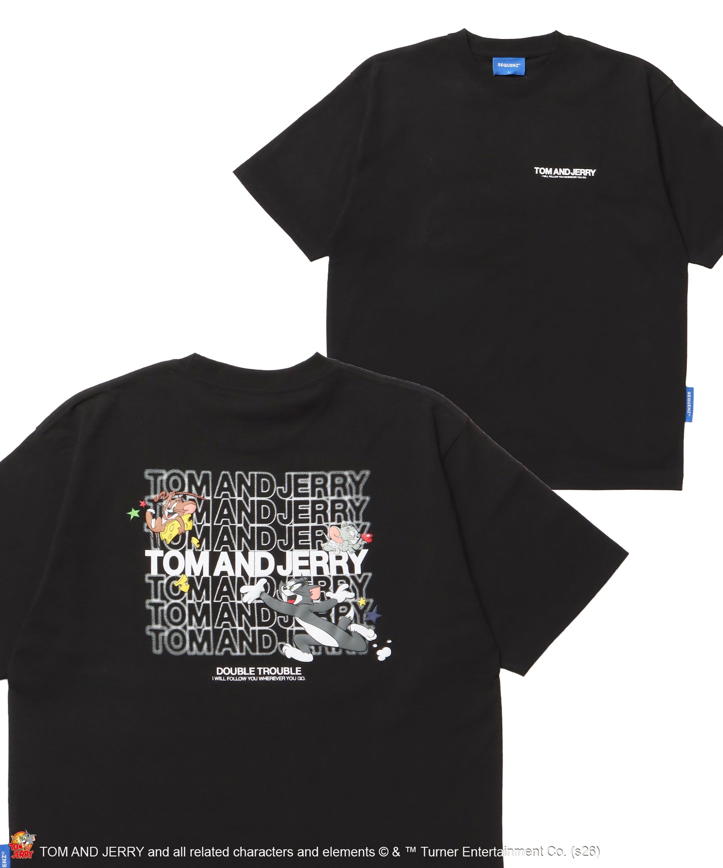 TJ BLUR LOGO TEE / トムとジェリー 半袖 クルーネック プリント ワンポイント ユニセックス オーバーサイズ ビッグシルエット レイヤード ブラック