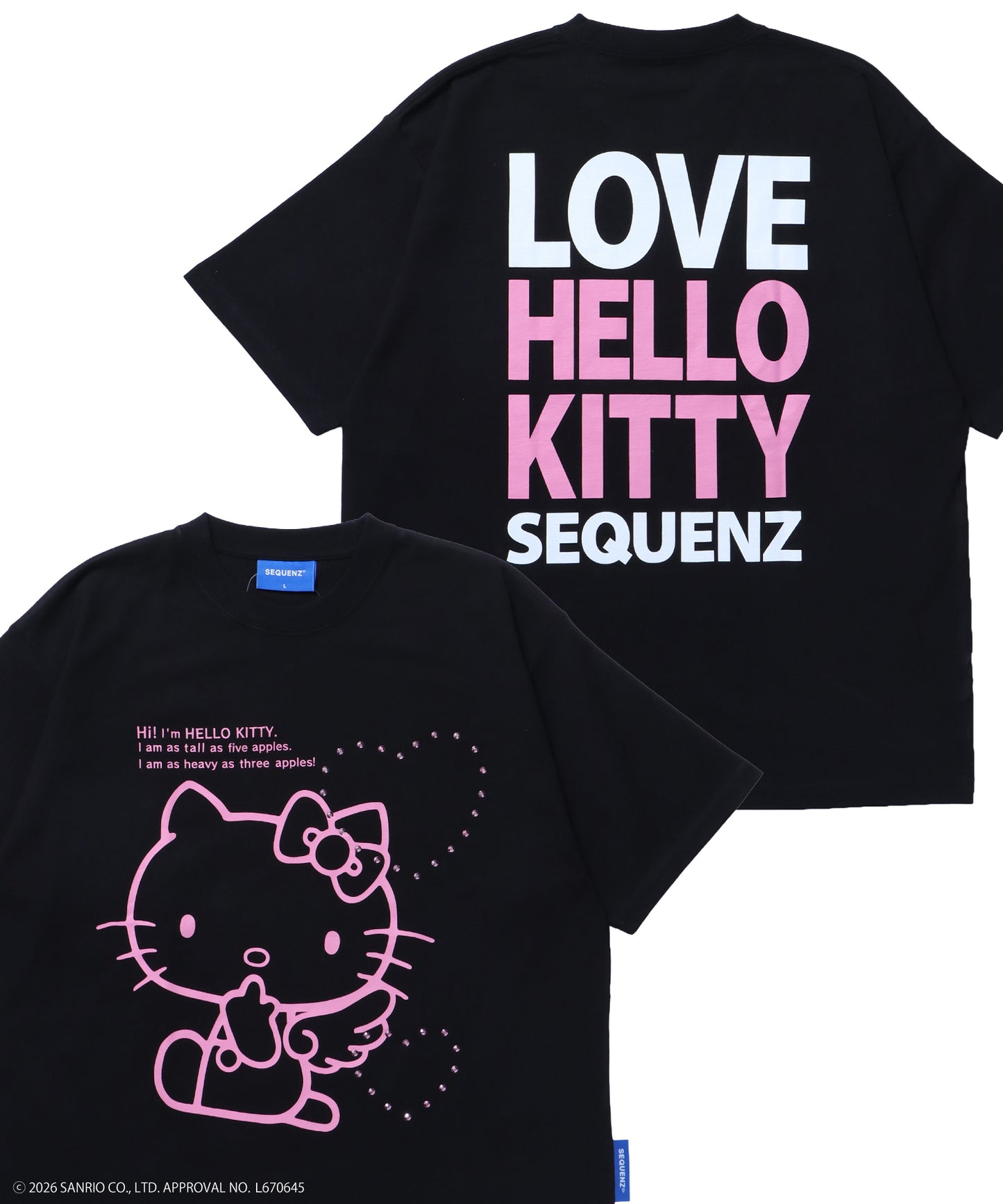 HK LOVE SEQUENZ TEE / ハローキティ キティちゃん 半袖 クルーネック プリント ワンポイント ラインストーン ブラック