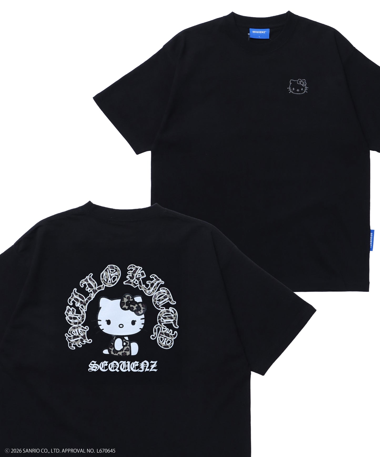 HK CIRCLE LOGO TEE / ハローキティ キティちゃん 半袖 クルーネック プリント ワンポイント ラインストーン プリント ブラック