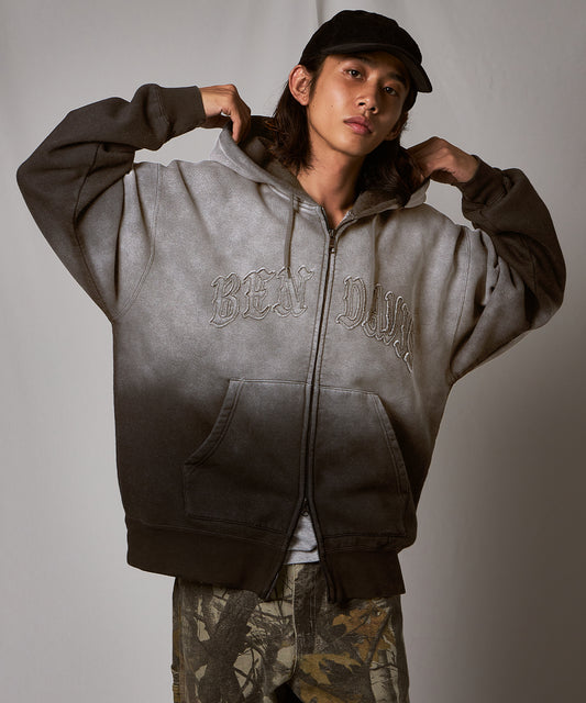 LETTERS FADED ZIP HOODIE / オーバーサイズ 裏起毛 パーカー ジップ フード ヴィンテージライク ブラック系