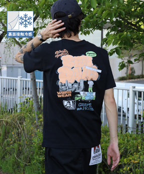 OVERLAP COOL TEE / Tシャツ 接触冷感 半袖 クルーネック ワンポイント 刺繍 ワンポイント ブラック