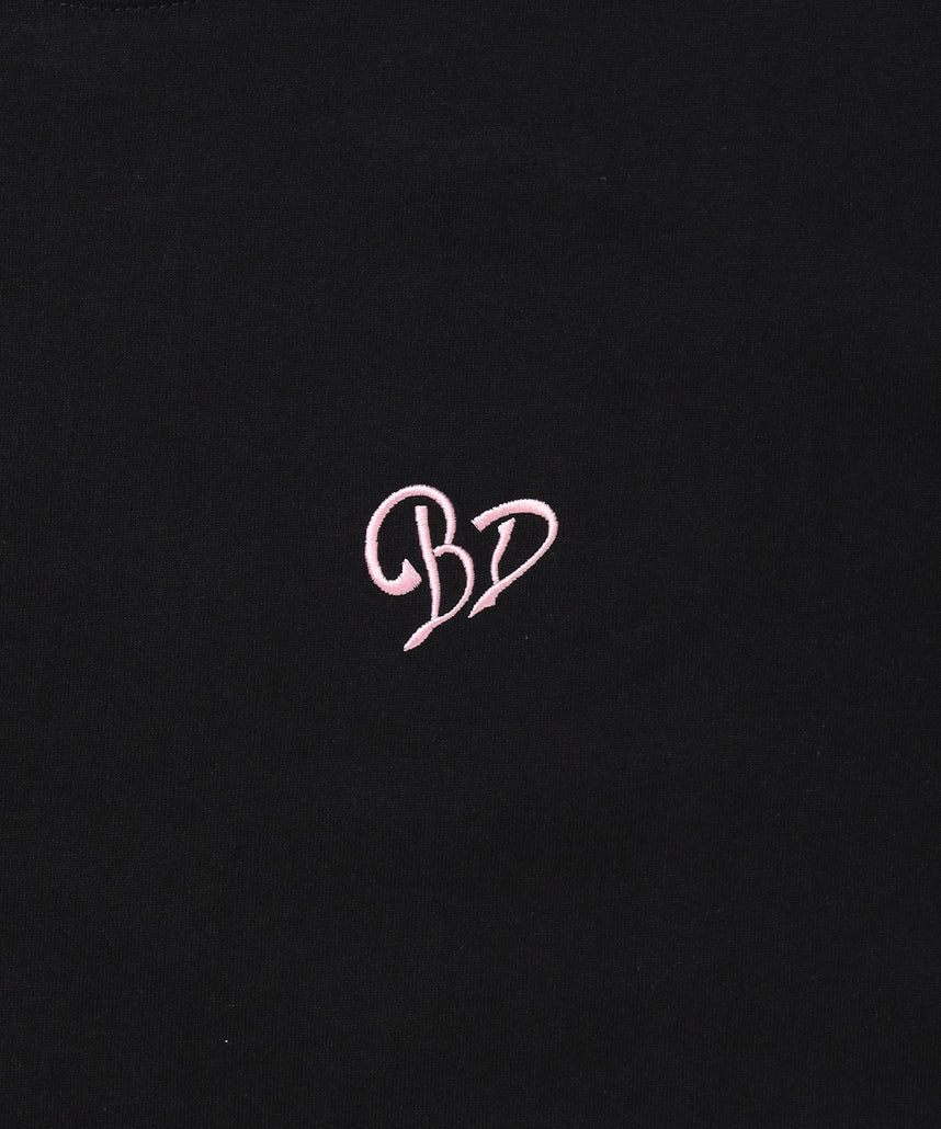 SCRIPT HEART TEE / Tシャツ 半袖 クルーネック 刺繍 ワンポイント ユニセックス オーバーサイズ ブラック