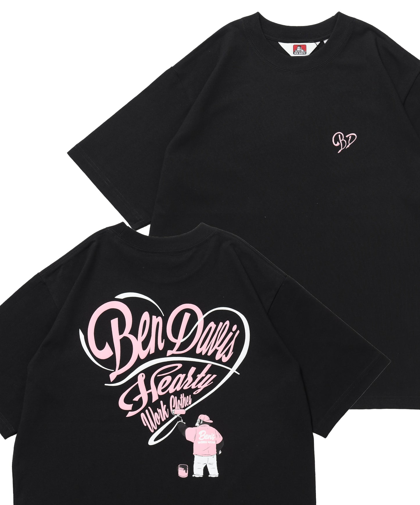 SCRIPT HEART TEE / Tシャツ 半袖 クルーネック 刺繍 ワンポイント ユニセックス オーバーサイズ ブラック