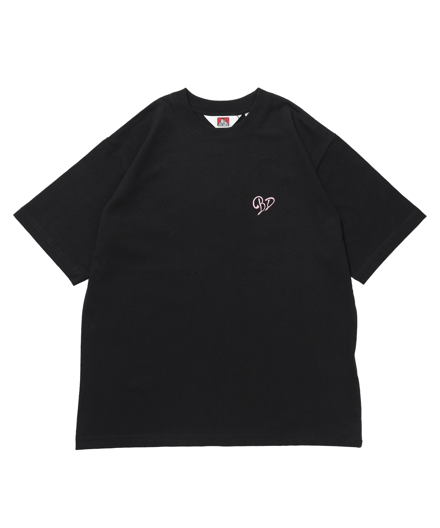 SCRIPT HEART TEE / Tシャツ 半袖 クルーネック 刺繍 ワンポイント ユニセックス オーバーサイズ ブラック