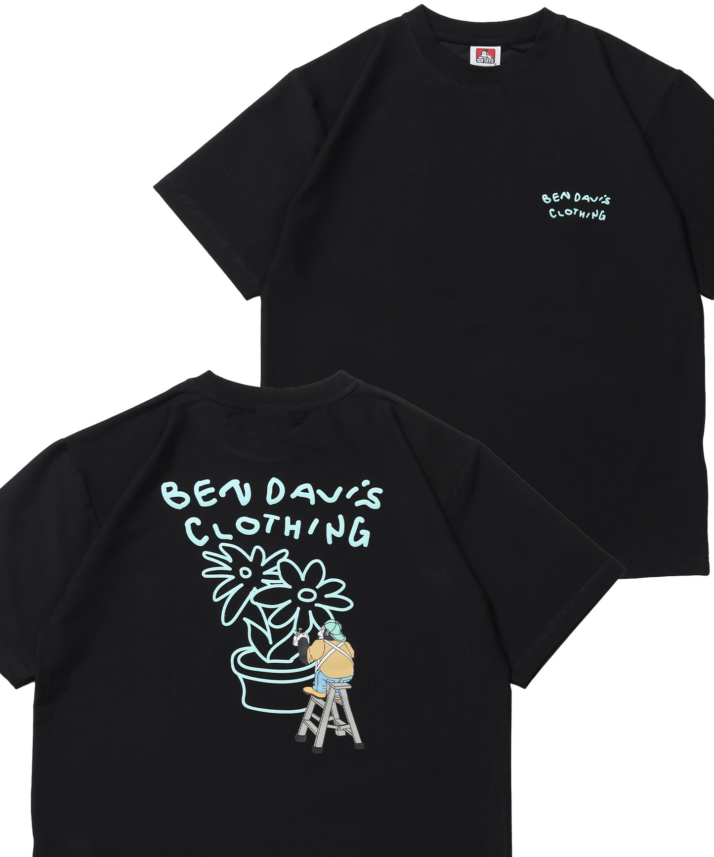 COOLER FLOWER TEE /半袖 接触冷感 オーバーサイズ クルーネック プリント ユニセックス ドロップショルダー ブラック