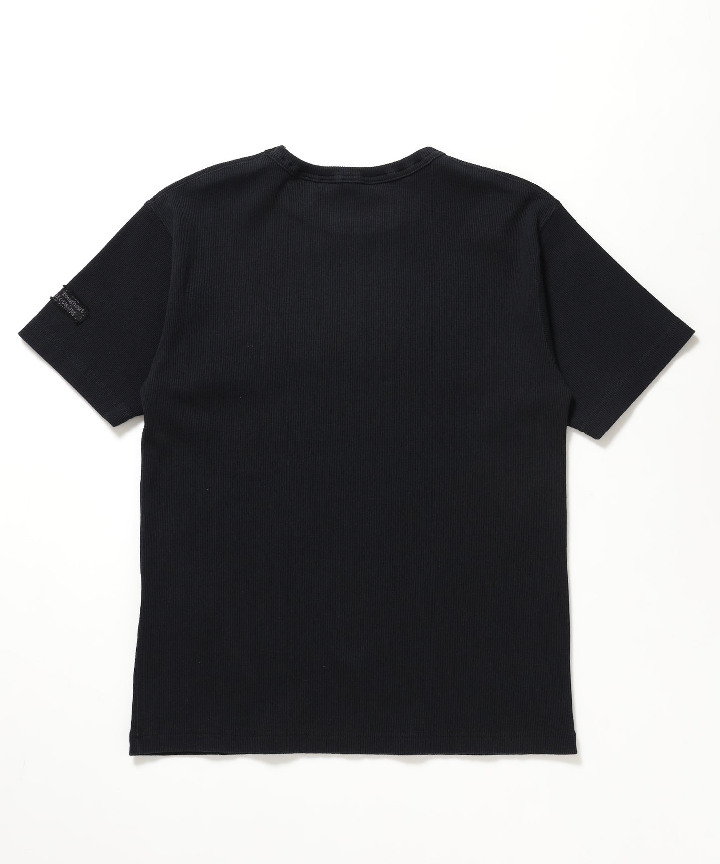 LETTERED RIB TEE / Tシャツ 半袖 クルーネック 刺繍 ワッペン ワンポイント ユニセックス ピス ブラック