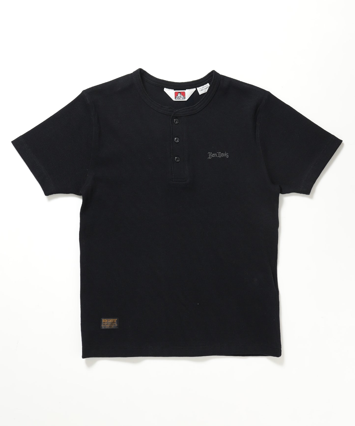 RIB HENLEY TEE / Tシャツ 半袖 ヘンリーネック 刺繍 ワンポイント ユニセックス ピス ブラック