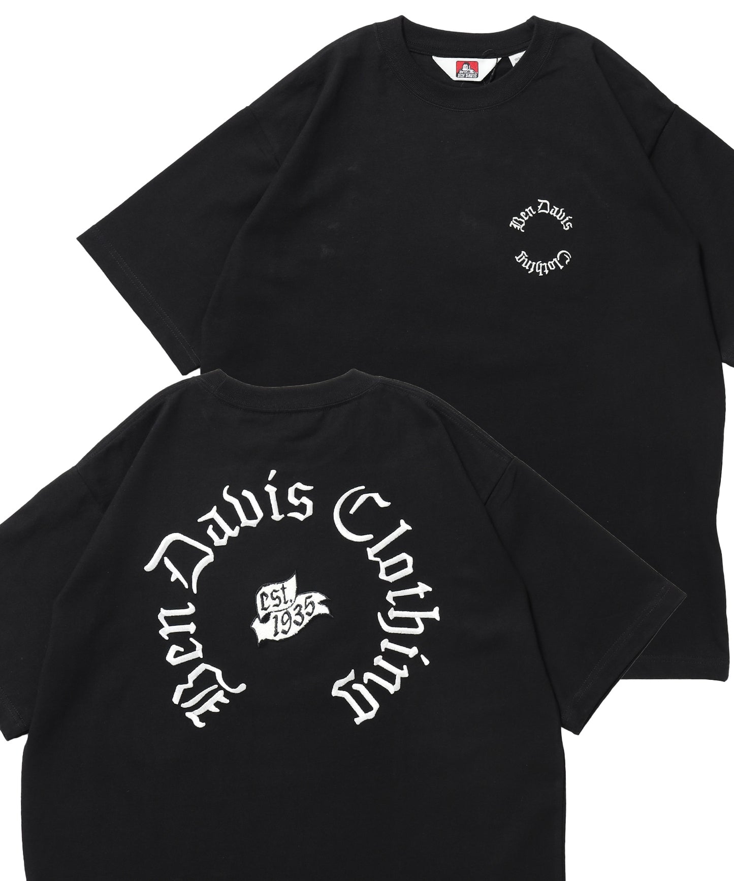 OLD ENGLISH EMB TEE / Tシャツ 半袖 クルーネック 刺繍 ワンポイント ユニセックス オーバーサイズ ブラック