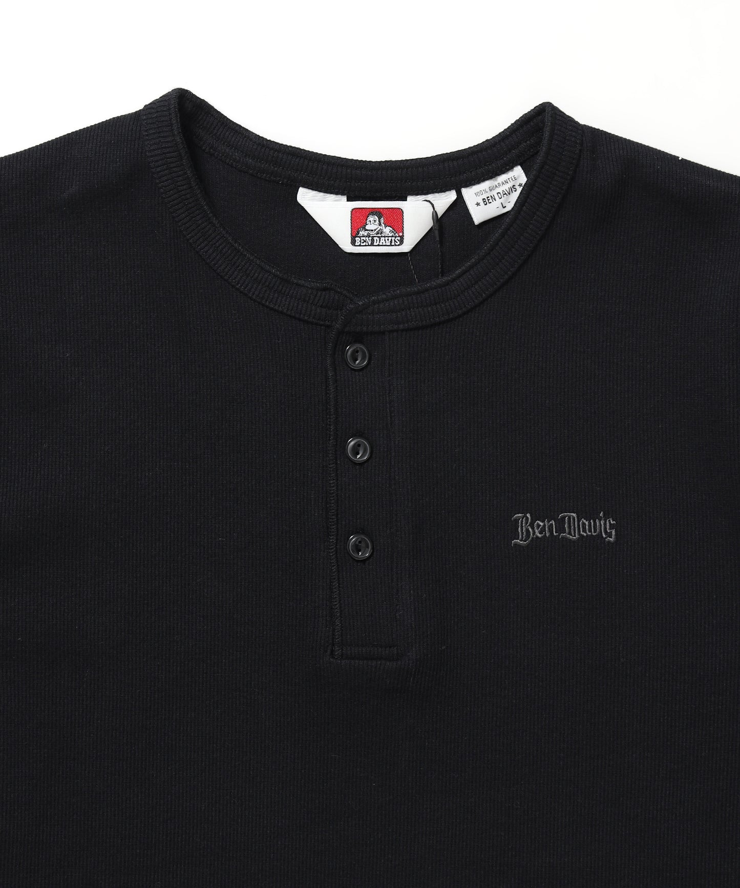 RIB HENLEY TEE / Tシャツ 半袖 ヘンリーネック 刺繍 ワンポイント ユニセックス ピス ブラック