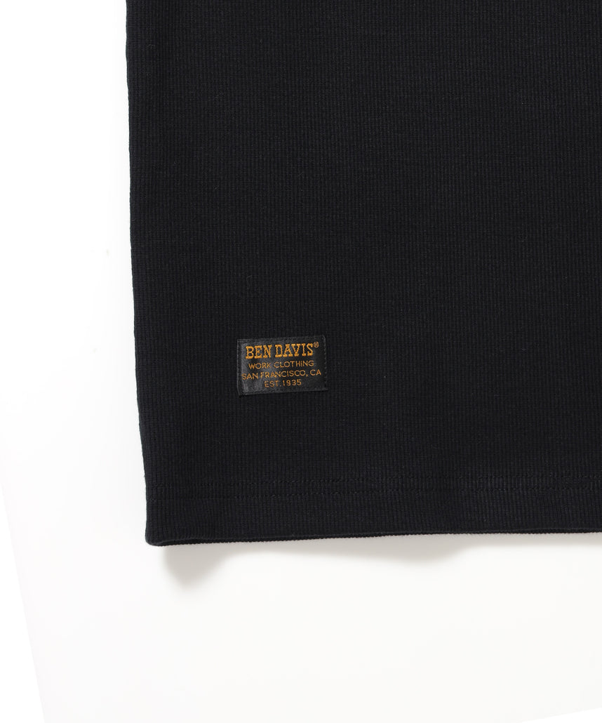 RIB HENLEY TEE / Tシャツ 半袖 ヘンリーネック 刺繍 ワンポイント ユニセックス ピス ブラック