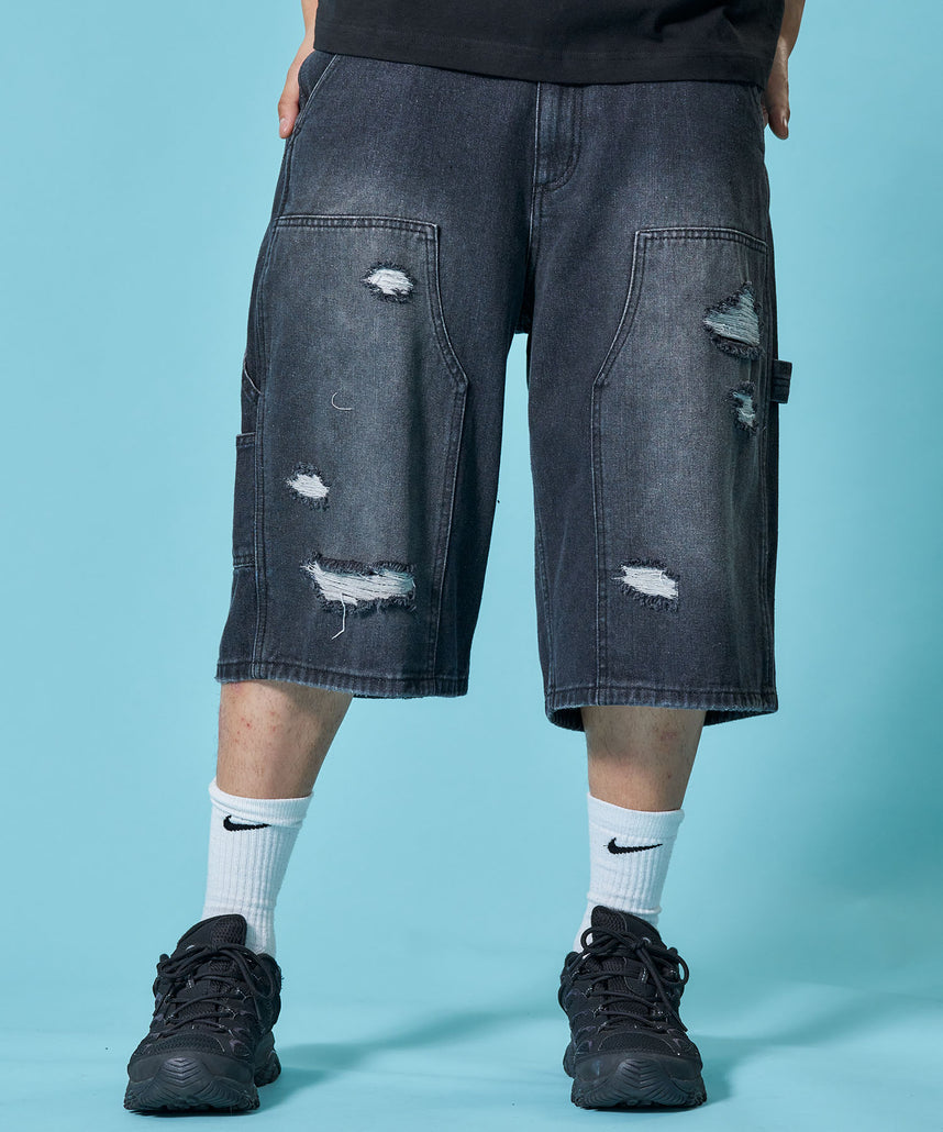 WEB限定 / ダメージデニムショートパンツ / sqnzU double knee denim