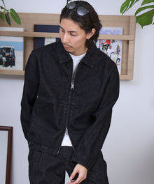袖切り替えデニムJK / ジャケット デニム ジップ リベット ライトアウター 刺繍【セットアップ対応】 ブラック