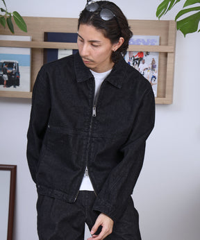 袖切り替えデニムJK / ジャケット デニム ジップ リベット ライトアウター 刺繍【セットアップ対応】 ブラック