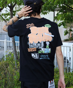 【BEN DAVIS（ベンデイビス）】OVERLAP COOL TEE / Tシャツ 接触冷感 半袖 クルーネック ワンポイント 刺繍 ワンポイント ブラック