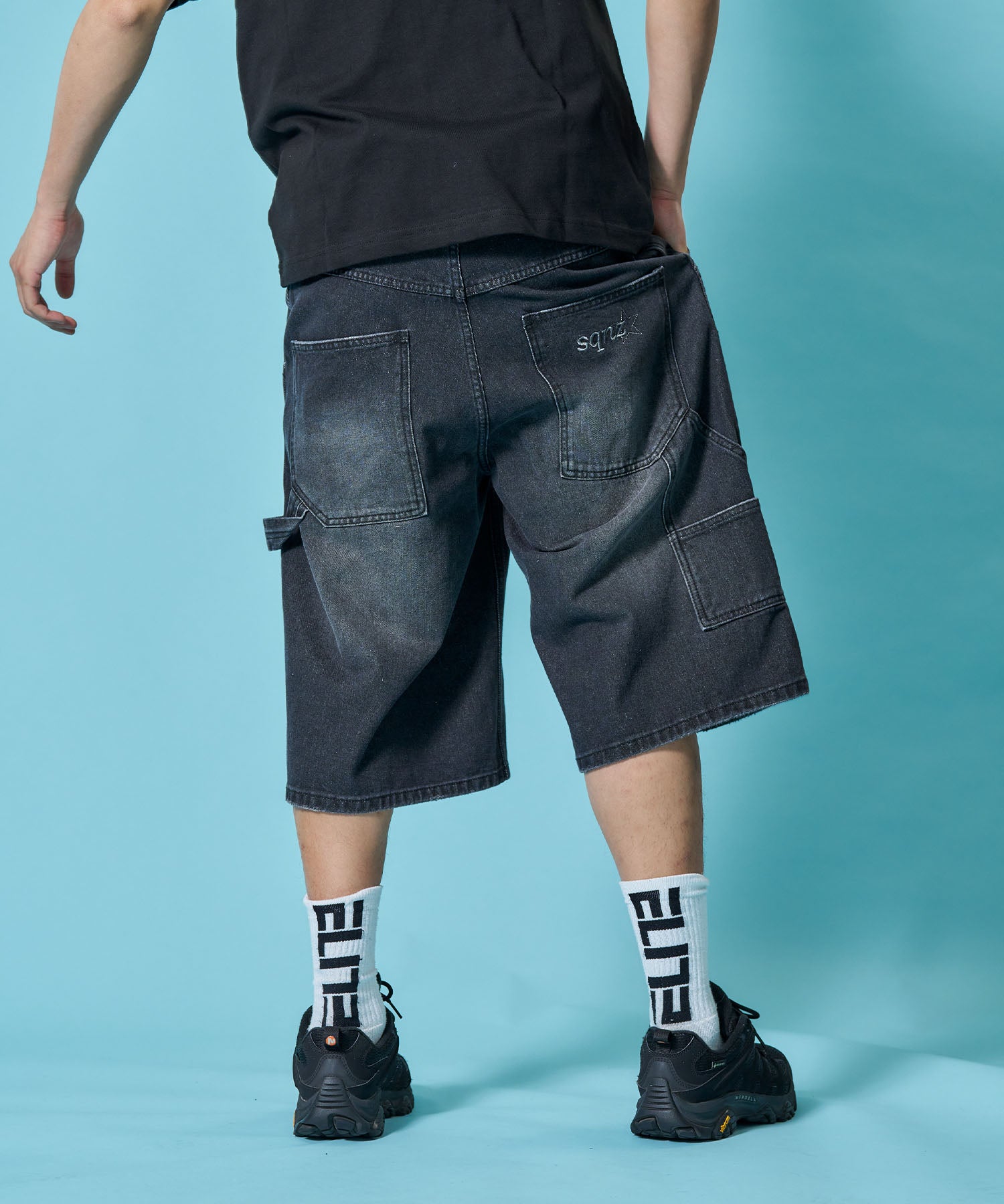 NoREMID デニムショートパンツ WEB限定 / ダメージデニムショートパンツ / sqnzU double knee denim