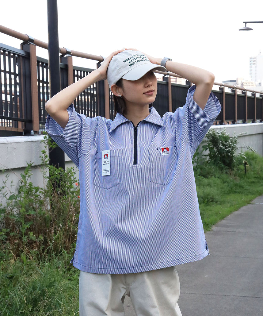 BEN DAVIS（ベンデイビス）】1/2ZIP S/S SHIRT ブルー – NAVAL Online