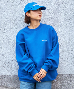 HEAVY SWEAT CREW / 刺繍 オーバーサイズ ワンポイント シンプル ヘビーウエイト 裏起毛 ブルー