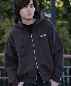 ヘビーウエイトワンポイントジップパーカー / パーカー ジップ ワンポイント ロゴ 裏起毛 フーディ ブラウン