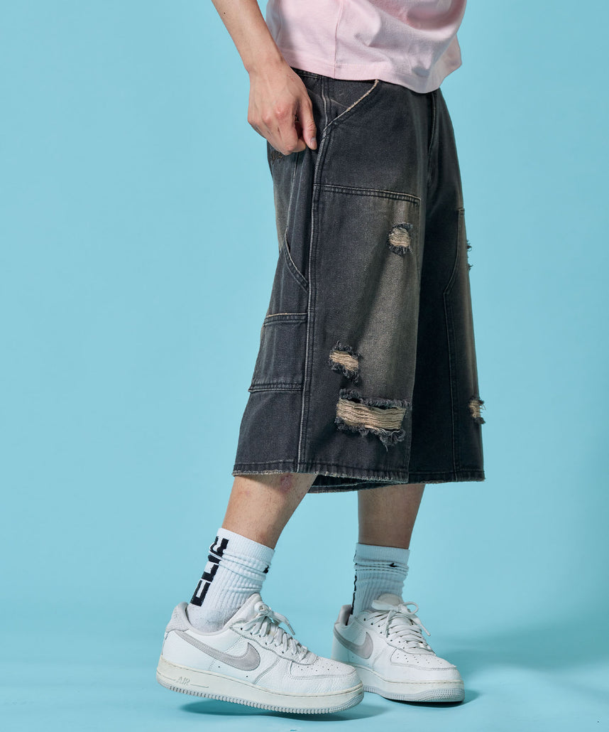 WEB限定 / ダメージデニムショートパンツ / sqnzU double knee denim