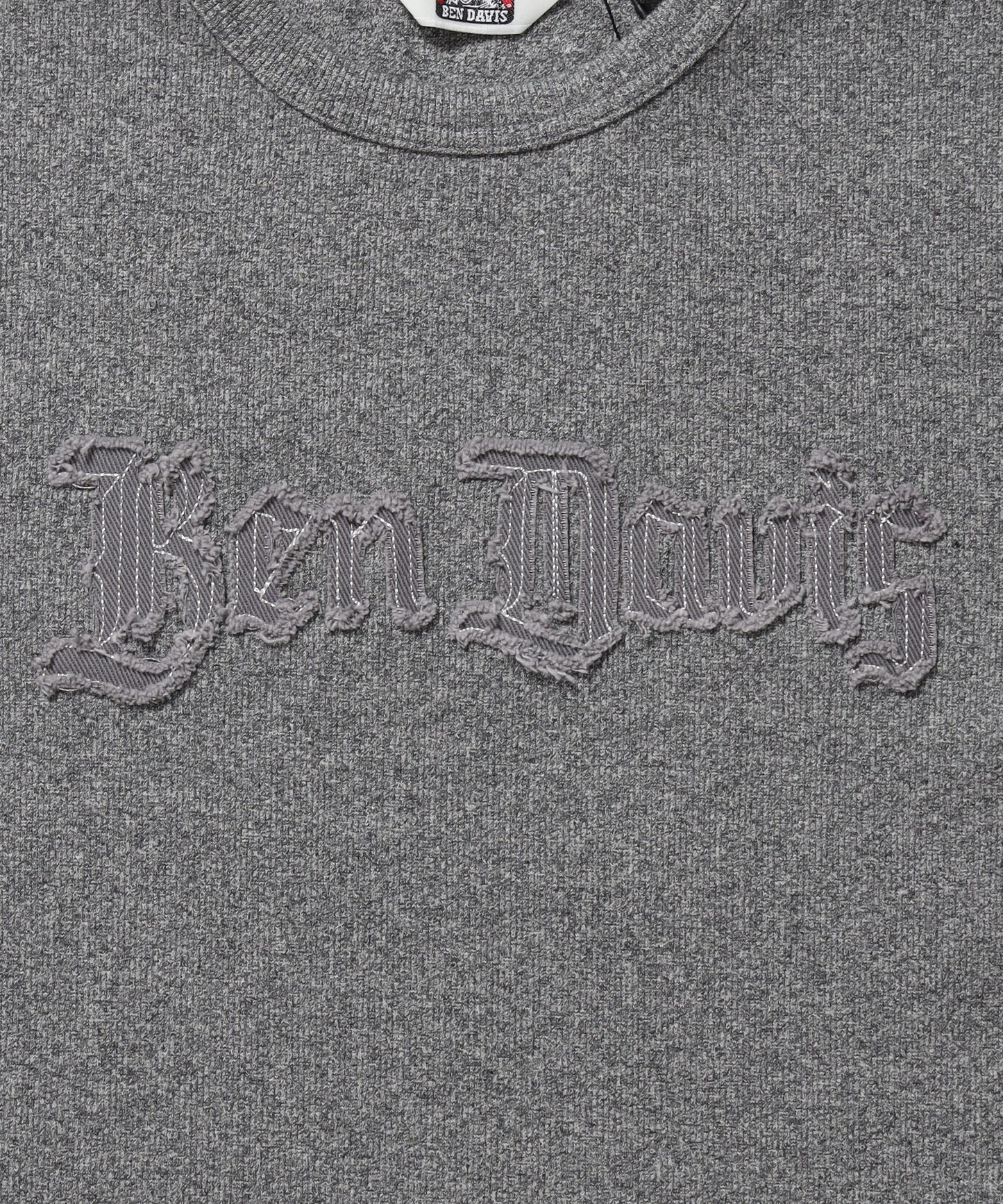 LETTERED RIB TEE / Tシャツ 半袖 クルーネック 刺繍 ワッペン ワンポイント ユニセックス ピス グレー