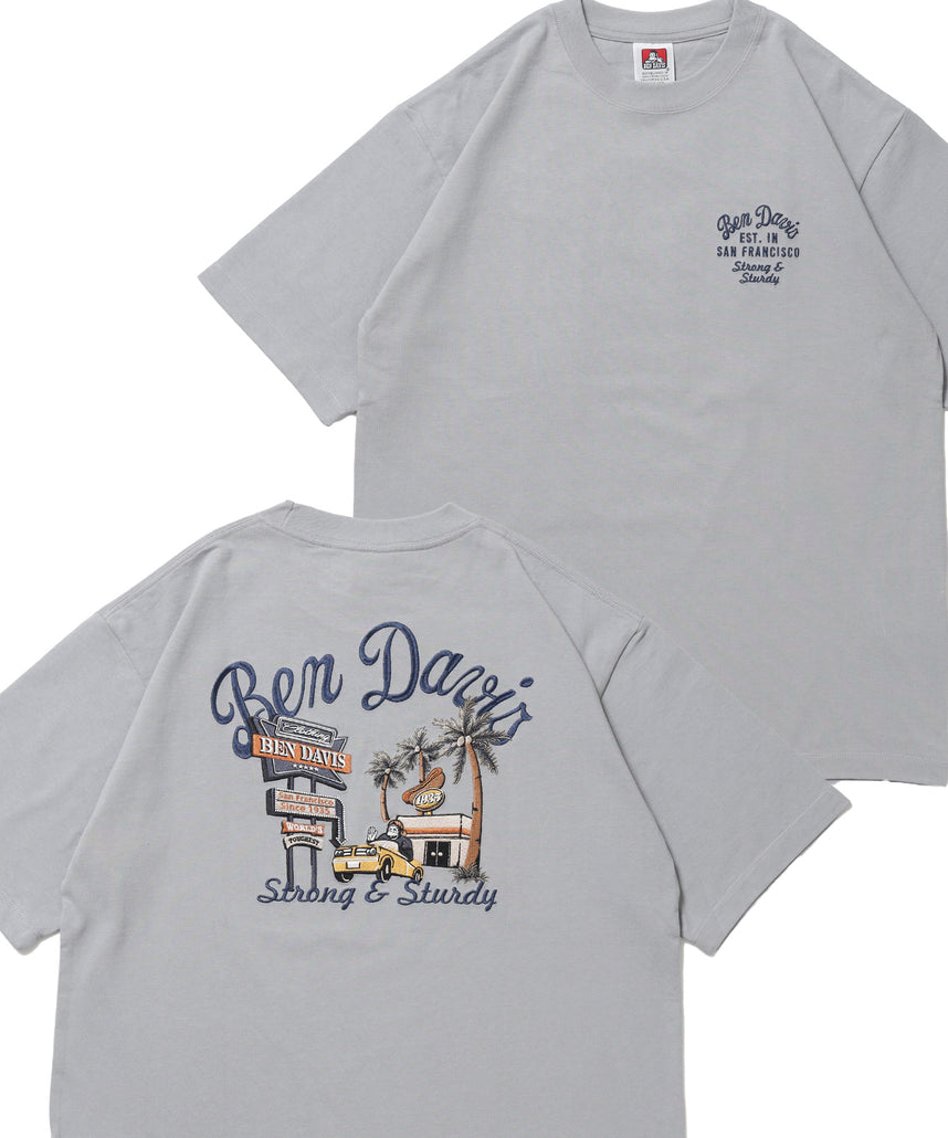 SOUVENIR EMB TEE / オーバーサイズ 半袖 クルーネック 刺繍 プリント ユニセックス ドロップショルダー ホワイト