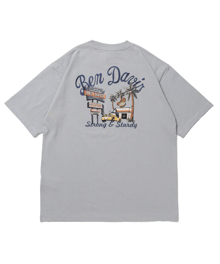 SOUVENIR EMB TEE / オーバーサイズ 半袖 クルーネック 刺繍 プリント ユニセックス ドロップショルダー ホワイト
