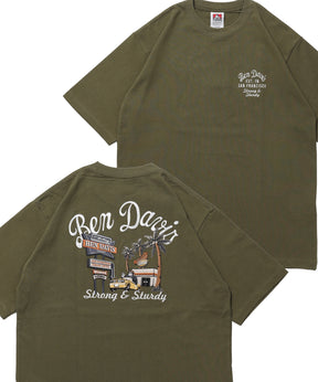 SOUVENIR EMB TEE / オーバーサイズ 半袖 クルーネック 刺繍 プリント ユニセックス ドロップショルダー カーキ