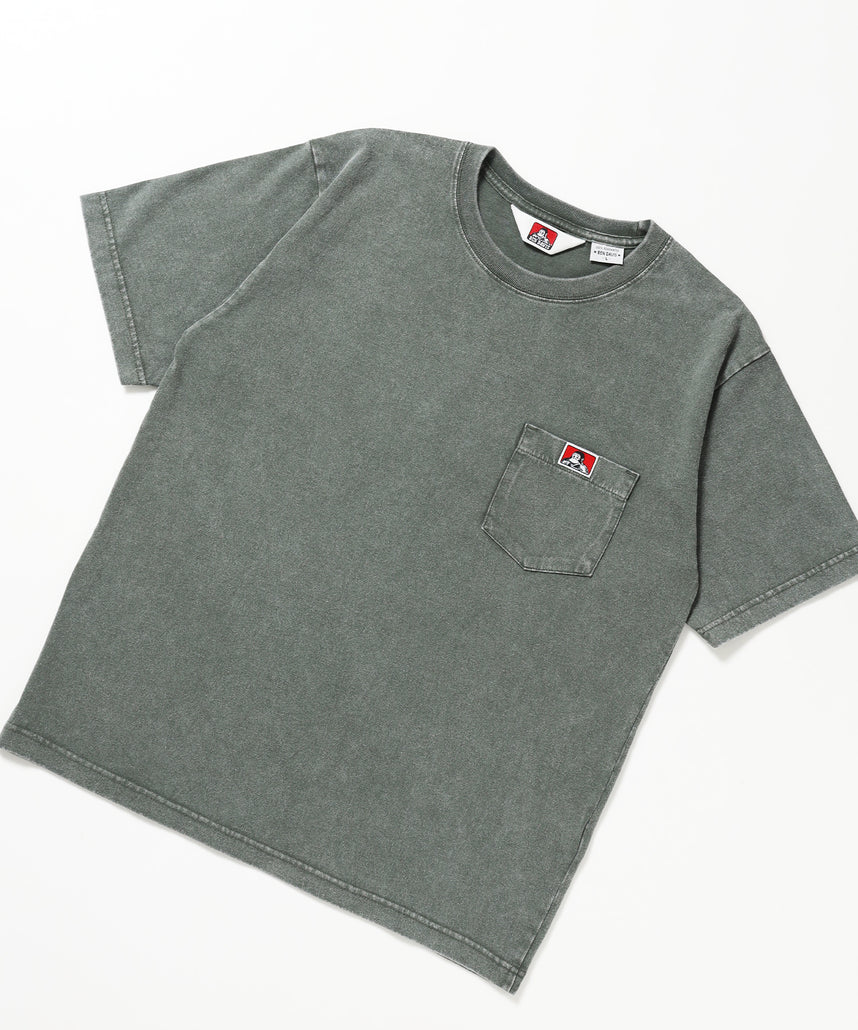 VNTG POCKET TEE / Tシャツ 半袖 クルーネック 加工 ワンポイント ユニセックス ポケット グリーン