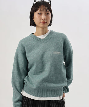 ウール混Vネックニット / ウール混 刺繍 ニット Vネック ユニセックス ミント