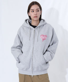 HEART CHENILLE ZIP HOODIE / ジップパーカー フード ハート チェニール 刺繍 裏起毛 ユニセックス グレー