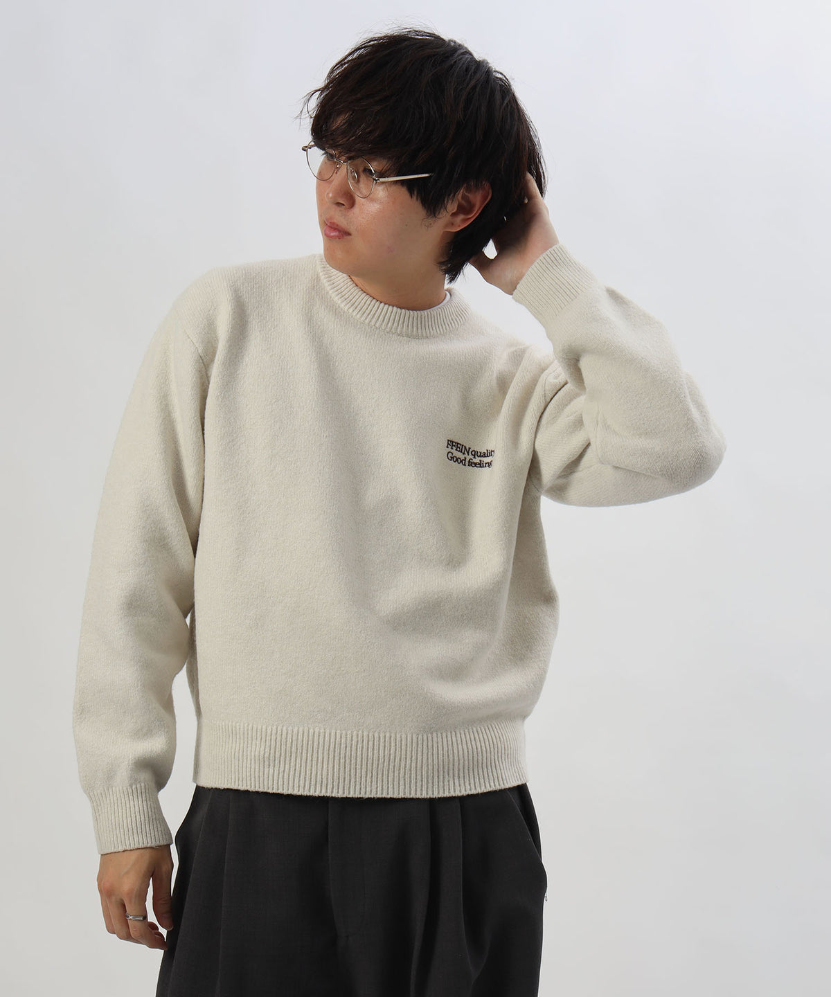 ウール混クルーネックニット / ウール混 ニット クルーネック 天竺編み ユニセックス