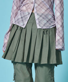 ※WEB限定 /  レディースアイレットプリーツミニスカート / sqnz eyelet pleats skirt カーキ