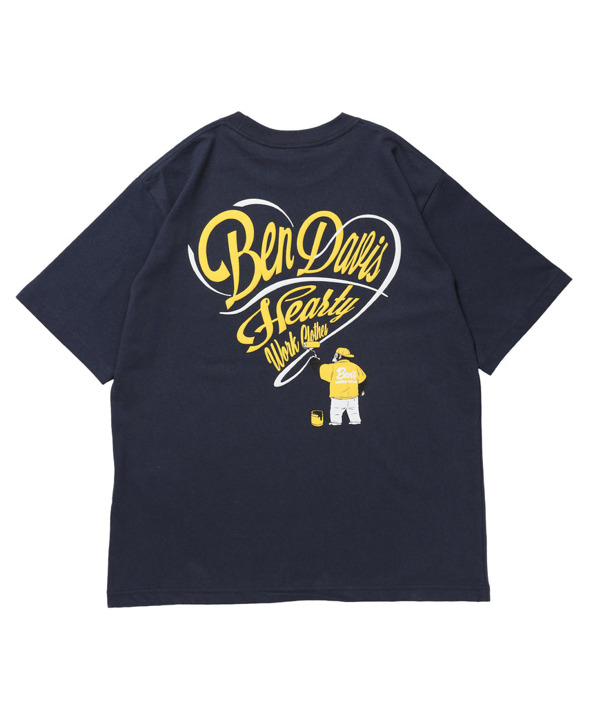 SCRIPT HEART TEE / Tシャツ 半袖 クルーネック 刺繍 ワンポイント ユニセックス オーバーサイズ ネイビー
