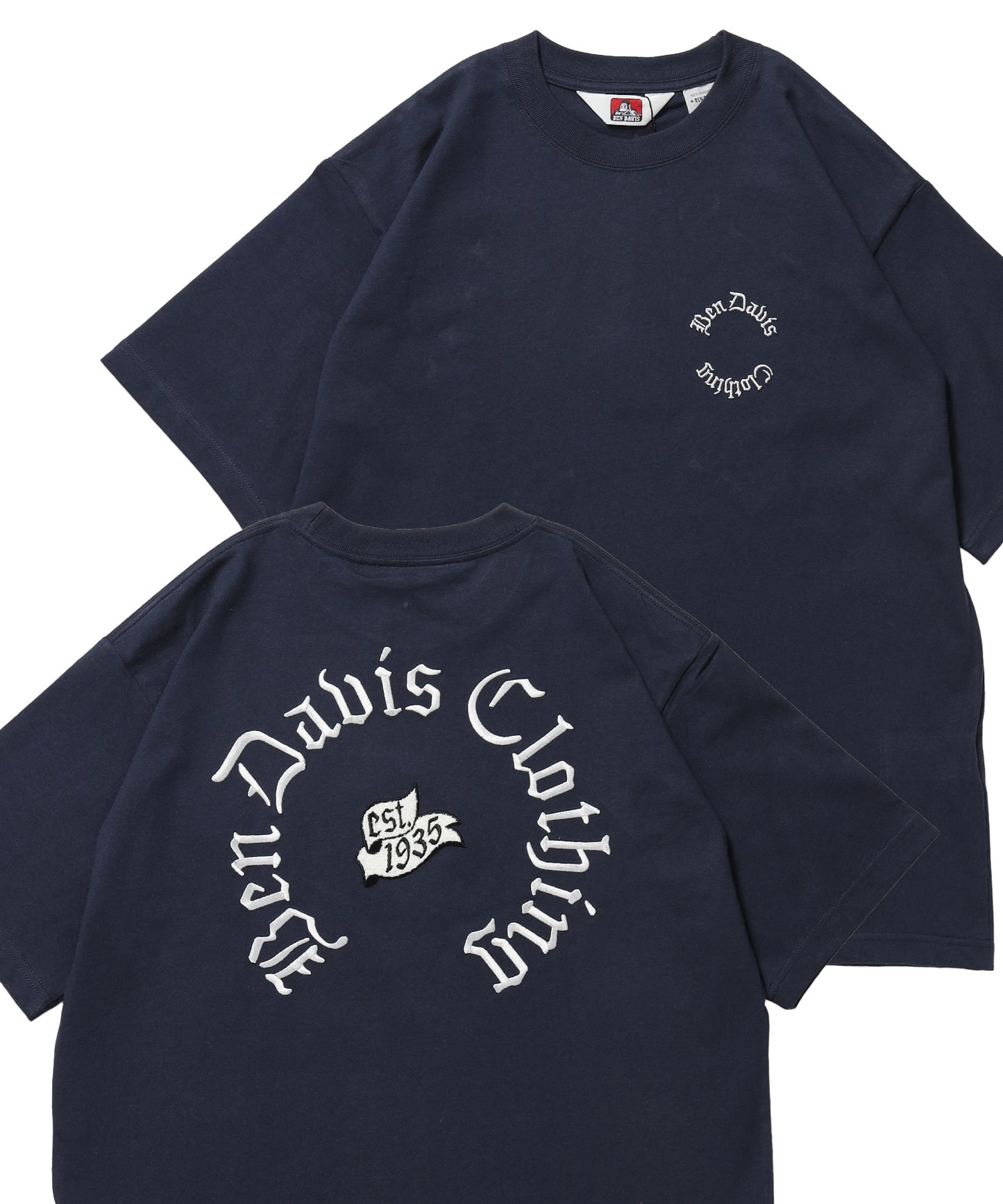 OLD ENGLISH EMB TEE / Tシャツ 半袖 クルーネック 刺繍 ワンポイント ユニセックス オーバーサイズ ネイビー