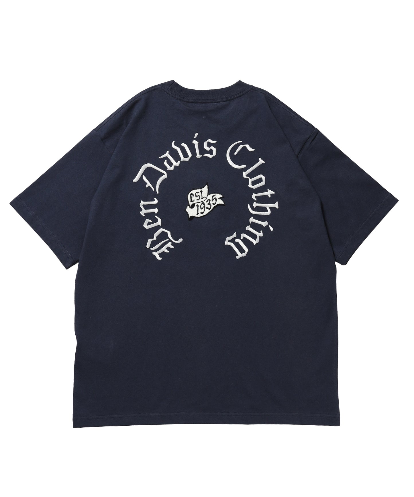 OLD ENGLISH EMB TEE / Tシャツ 半袖 クルーネック 刺繍 ワンポイント ユニセックス オーバーサイズ ネイビー